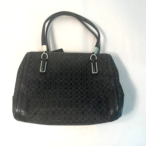 Coach Madeline Needlepoint Op Art Satchel Black Canvas w/Leather Trims - Picture 2 of 10